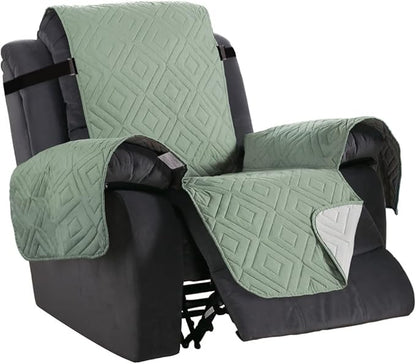 H.VERSAILTEX Reversible Quilted Recliner Covers Water Resistant Furniture Protector for Reclienr Chair with Elastic Straps for Pets Kids Sitting Width Up to 22"(Recliner, Desert Sage/Beige)