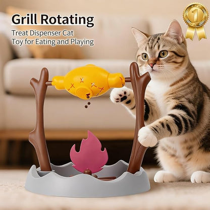 Cat BBQ Toy,11" High Cats Treat-Dispensing Slow Feeder,Pets Dry Food Dispenser,Cats Slow Feeding Snack Bowl, Grilled Fish Spinning Toy, Food Puzzle Cat Toy