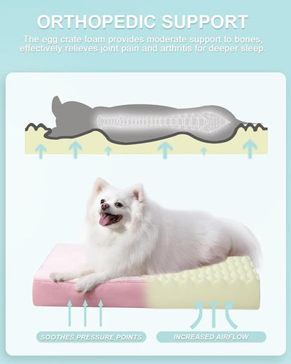 KSIIA Orthopedic Dog Bed Waterproof Pet Bed for Small Dogs Deluxe Plush Washable Dog Bed with Egg Crate Foam & Removable Cover, 23 x 17 Inch, Pink