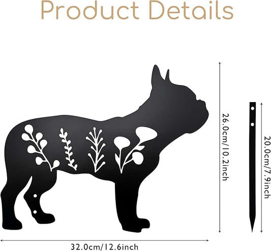 Dog Garden Stake - Unique Gift for Dog Lovers, Black Metal Outdoor Decor, Durable Yard Art Statue (French Bulldog)