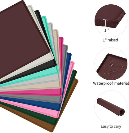 Dog Food Mat,Silicone Waterproof Food Tray,Non Slip Pet Bowl Mats Placemat,1" Raised Edge,Suitable for Most Small and Medium Sized Pets,32" x 24"