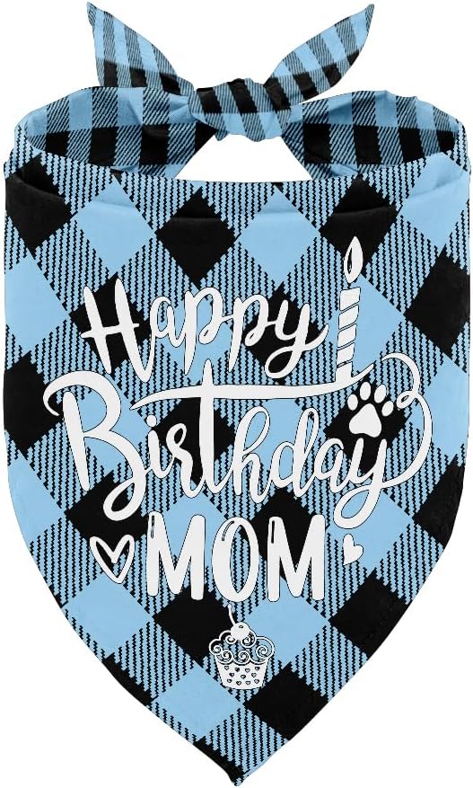 Dog Bandana, Happy Birthday Mom Dog Bandana, Dogs Scarf Classical Plaid Printing, Dogs Scarf Accessories, Doggy Bandanas Pet Kerchief, Doggy Bandanas Gift for Mom Birthday Party (L6)