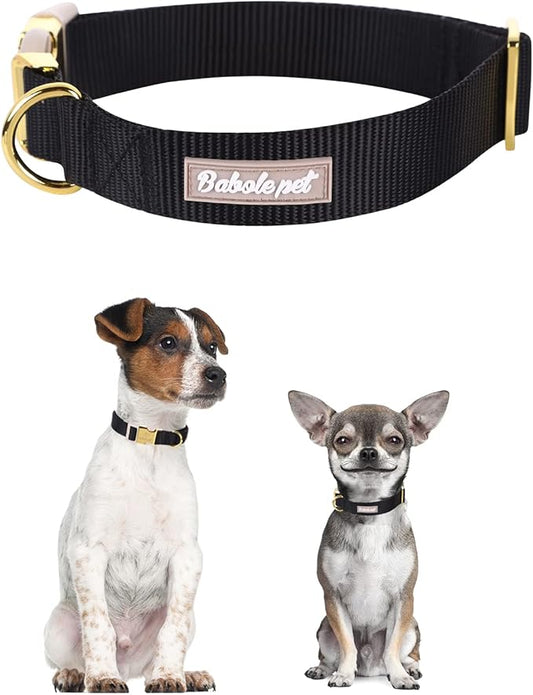 Nylon Dog Collar - Adjustable Black Soft Webbing Dog Collars for Small Medium Large Dogs Boy Girl Puppy Collar with Safety Metal Buckle L