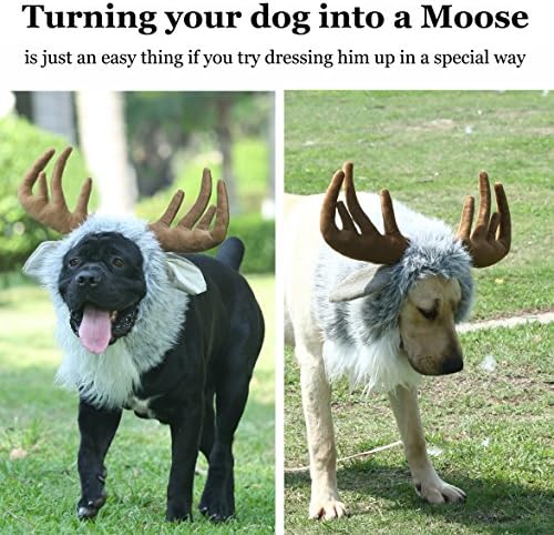 Onmygogo Funny Pet Reindeer Moose Costumes for Dog, Cute Furry Pet Wig for Halloween Christmas, Pet Clothing Accessories - Image 6