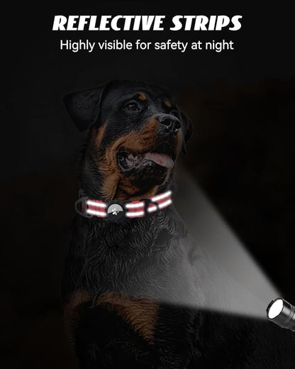 Joytale Airtag Dog Collar, Reflective Pet Collar with Waterproof AirTag Holder, Dual D-Rings, Soft Padded Adjustable for Medium Dogs, Neon Pink, M