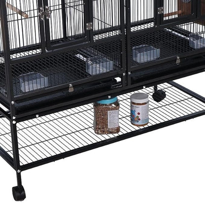 IDEALHOUSE 41" Divided Breeding Flight Bird Cage with Detachable Rolling Stand, Breeder Cage with Perches, Food Boxes, Slide-Out Tray and Storage Shelf, Birdcage for Parakeet Finch Cockatiel Lovebird