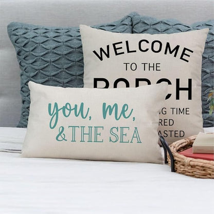 PANDICORN Summer Beach Throw Pillow Covers 12x20 Inch Blue Words You Me and The Sea Ocean Sea Coastal Outdoor Decorations Lumbar Decorative Throw Pillows Cases for Home Living Room Couch Sofa Decor