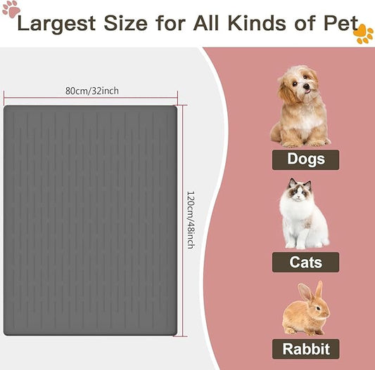 Largest Dog Food Mat, 48"x32" Silicone Dog and Cat Mat for Food and Water Bowls, Thinken Waterproof Non-Slip XXXL Pet Feeding Mat for Floors (Black)