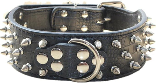 Serijoars Spiked Studded Dog Collar, PU Leather Dog Collar, Adjustable Pet Collars for Medium or Large Breed Pet (M, Black1)