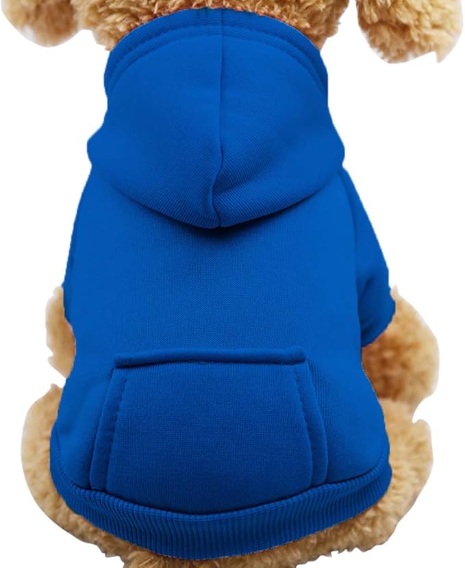 Jecikelon Winter Dog Hoodie Sweatshirts with Pockets Warm Dog Clothes for Small Dogs Chihuahua Coat Clothing Puppy Cat Custume (Dark Blue, Small)