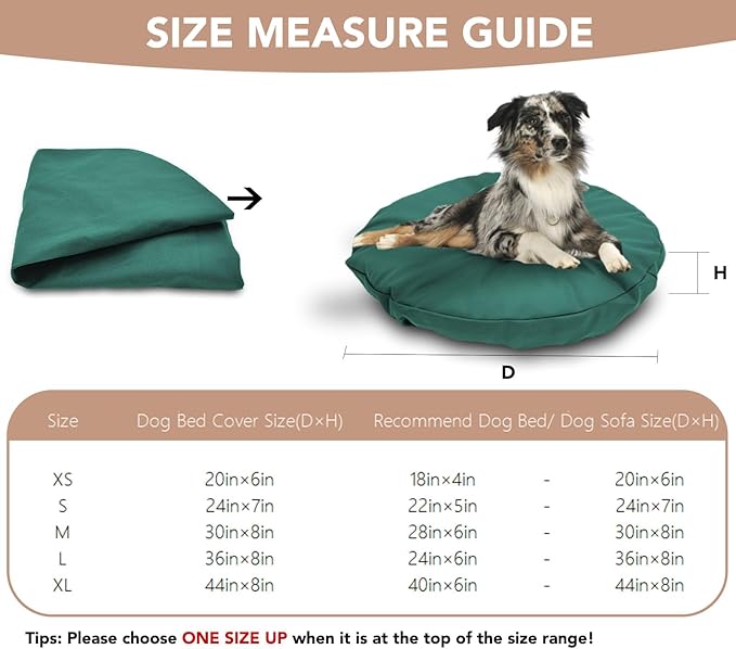 Dog Bed Cover Waterproof Replacement Machine Washable Covers for 24x24 Inch Dog Bed Heavy Duty Scratch Resistant Mattress Protector Pet Bed Round Dark Green Cover Only