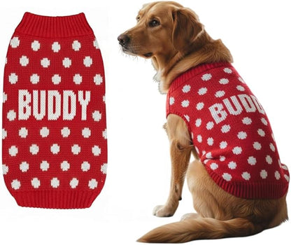 Custom Knit Sweater for Dogs and Cats with Personalized Name, Polka Dot Pattern, Soft Knit Winter Apparel, Cozy and Stylish Pet Clothing, Idea for Pet Lovers
