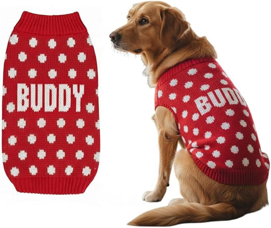 Custom Knit Sweater for Small Dogs and Cats with Personalized Name, Polka Dot Pattern, Soft Knit Winter Apparel, Cozy and Stylish Pet Clothing, Idea for Pet Lovers