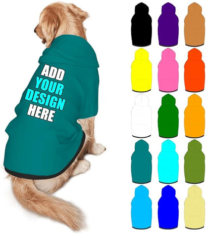 Personalized Dog Hoodie Customized with Name Photo Pet Warm Sweater Hoodie for Medium Large Dogs & Cat Puppy, Teal, L