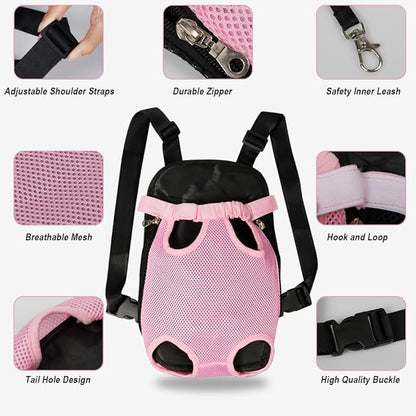 FEimaX Dog Carrier Backpack Pet Legs Out Front Cat Travel Bag, Adjustable Puppy Backpacks Carriers Hands-Free for Small Medium Dogs Cats Hiking Traveling Camping Daily Walking