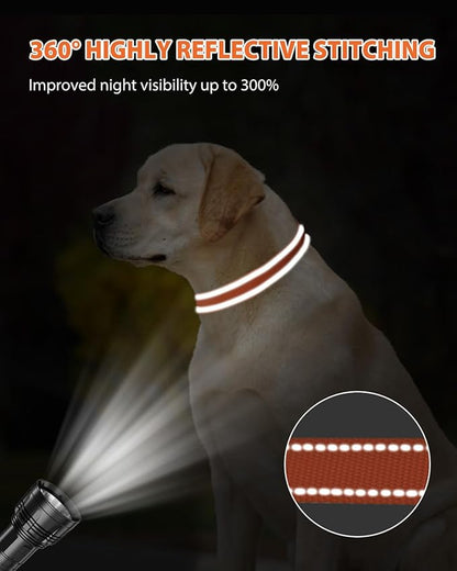 Joytale Large Dog Collar, Reflective and Adjustable Nylon Pet Collar with Quick-Release Buckle for Large Dogs, Orange, L