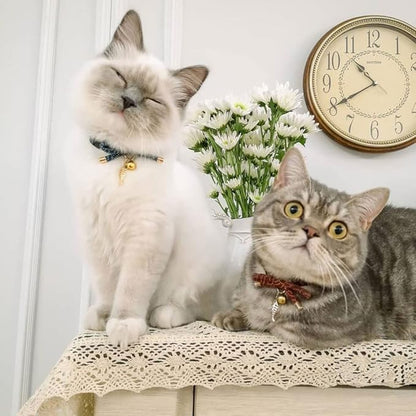 PetSoKoo Cute Bowtie Cat Collar with Bell. Japanese Stylish Bowknot & Fish Charm. Safety Breakaway, Soft, Lightweight, for Girl Boy Male Female Cats Kitten,Red