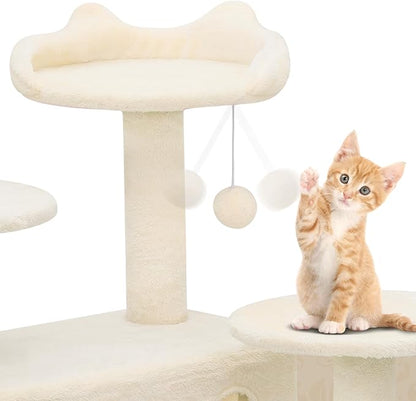 Athena Collection Multi-Level Cat Tree Center with 2 Cat Condo & Scratching Post & Dangling Ball, 54 Inch Tall Cat Tower, Beige