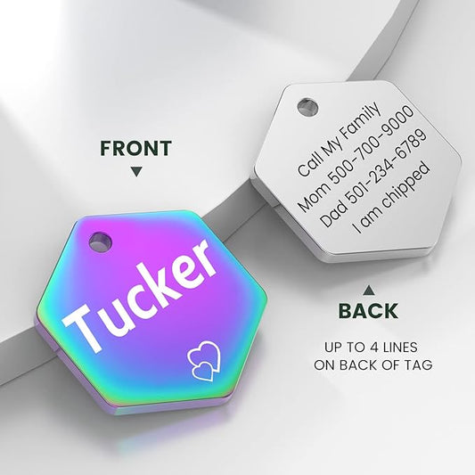 YEHANTI Personalized Dog Tags Engraved for Pets - Stainless Steel Custom Dog Cat Tag with Various Cute and Beautiful Icons, Double Sided Engraved Pet ID Tags Dog Name Tag, Hexagon