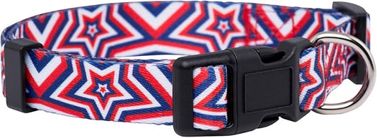 Native Pup American Flag Dog Collar- Red White and Blue- Patriotic Collars for 4th of July, USA- Adjustable Small, Medium, Large Breed Dogs (Small, Big Stars)