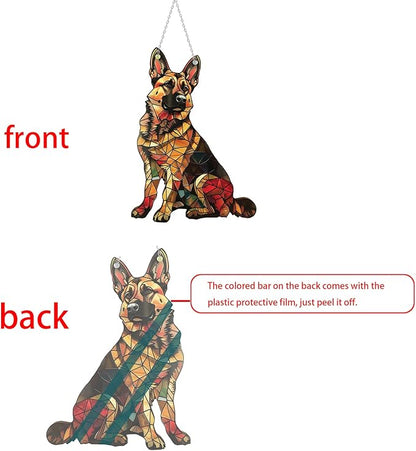 German Shepherd Window Hanging Decor Suncatcher Dog ，Stain Acrylic Window Ornament Animal Memorial Gifts Handcrafted Sun Catchers Decor for Indoor Outdoor Garden (German Shepherds)
