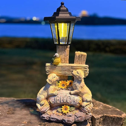 Outside Dog Statue with Solar Lantern, Garden Welcome Sign Dog Solar Figurines Light, Patio Outdoor Decoration, Balcony Lawn Decor, Unique Birthday House Warming Gift for Women, Mom, Grandma