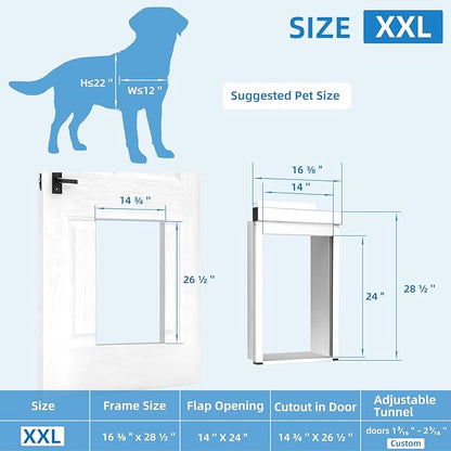 Extra-Large Electronic Dog Door,Pet Automatic Door Smart Aluminum Dog Door with Doorbell Activated Auto Lift, Lockable Weatherproof Telescoping Tunnel for Pets (XXL)