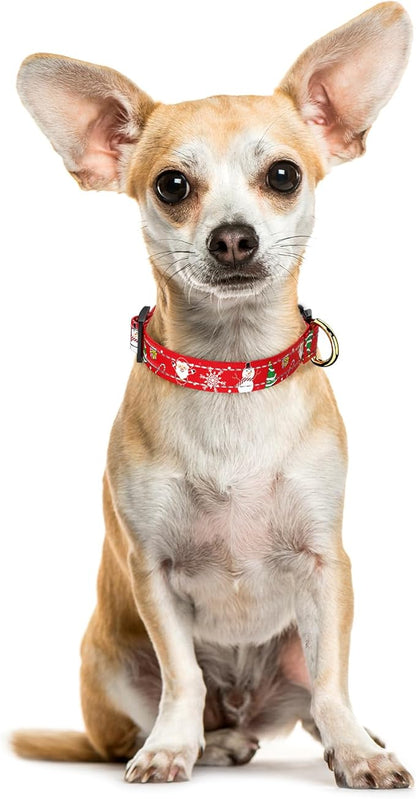Reflective Dog Collar - Cute Christmas Style for Small Dogs, Soft Nylon Puppy Collar with Adjustable Size and Quick Release Buckle - Red XS