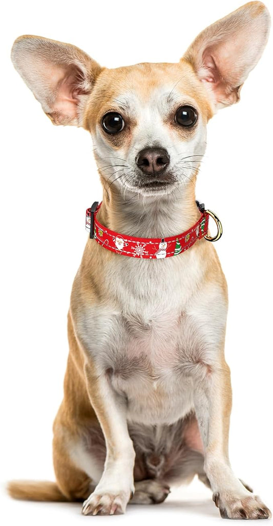 Reflective Dog Collar - Cute Christmas Style for Small Dogs, Soft Nylon Puppy Collar with Adjustable Size and Quick Release Buckle - Red XS