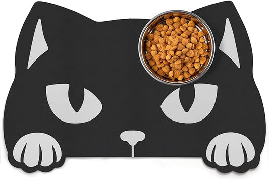 Pet Mats for Food and Water Dog Cat Food Mats Pet Feeding Mat Anti-Slip No Stains Quick Dry Floors Waterproof Placemat Food Water Bowl Mat Halloween Decorations - 23.6"x15.7" Black Cat