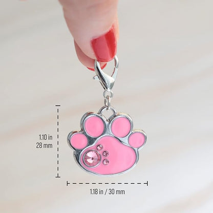 PAWNIMALS Paw Shape Dog ID Tag Stainless Steel Custom Laser Engraved, Cute Bling Glitter Pet Name Tags Personalized with Durable Engraving (Crystal Paws)