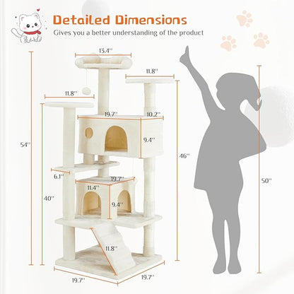 54 Inches Multi-Level Cat Tree Tower, Cat Tree Tower Furniture Activity with Scratching Post, Cats House Play, Toys and Condo for Indoor Kittens, Navy