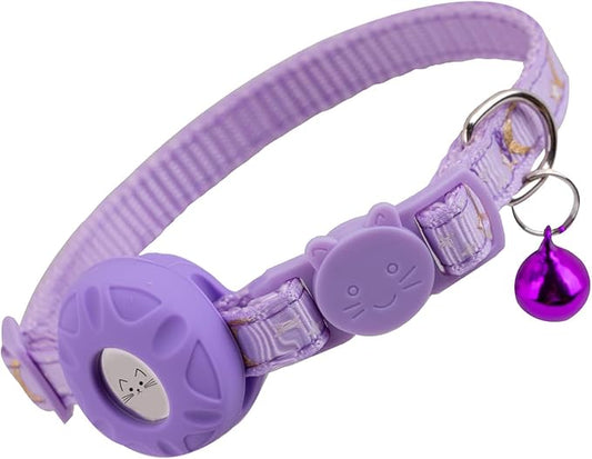 Airtag Cat Collar Breakaway, Safety Kitten Collar with Apple Airtag Holder,Cute GPS Cat Collar with Bell[Purple], Lightweigh Tracker Cat Collars for Girl Boy Cats, Kittens and Puppies