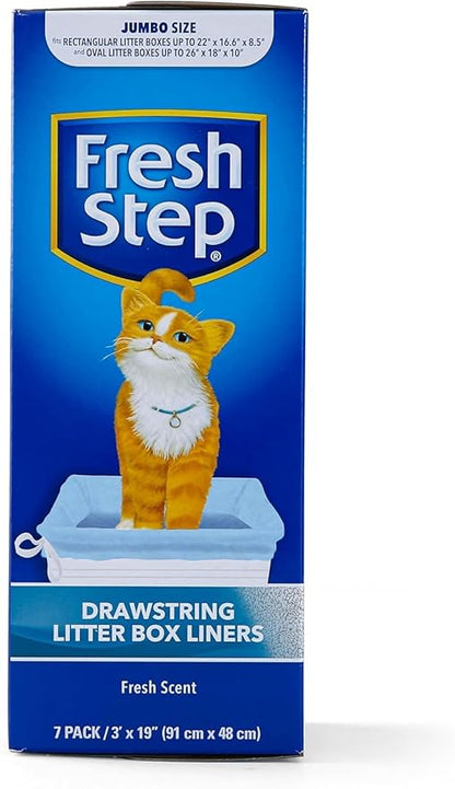 Fresh Step Jumbo Drawstring Cat Litter Box Liners, Scented Heavy Duty Kitty Litter Bags for X-Large Oval or Rectangle Pans, Helps Contain Mess for Easy Lift Out Cleanup, 36 x 19 in, 7 Count - 36 Pack