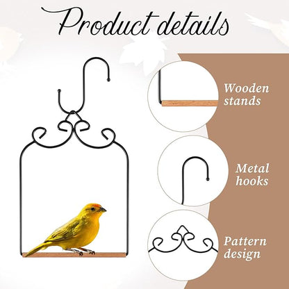 2 Pack Hummingbird Swings and Perches, Metal Frame Bird Swing with 2 Replacement Wooden Dowels and Iron S Hooks, Black Bird Swing for Hanging Indoor, Outdoor, Trunk, Lawn, Patio, Garden(Black)