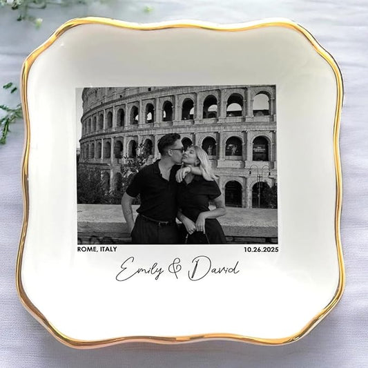 Custom Couple Portrait Photo Ring Dish, Personalized Picture Trinket Tray, Engagement Ring Dish, Wedding Jewelry Tray Keepsake Valentines Gift for Her Him Wife Husband