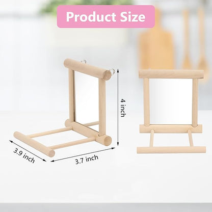 Wontee Bird Mirror Bird Toys for Budgies Parakeets Cockatiels Lovebirds Conures (2pcs-Wood Color)