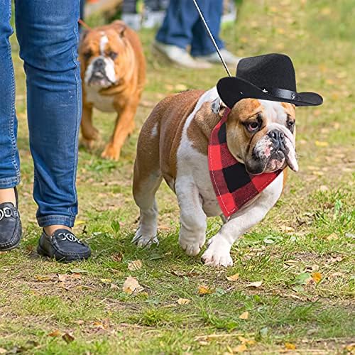 Yewong Pet Cowboy Costume Accessories - Dog Cat Pet Size Cowboy Hat and Bandana Scarf West Accessories for Puppy Kitten Party Festival and Daily Wearing Set of (Black Hat+Red Bib) - Image 6