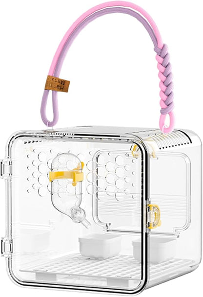 Bird Carrier Travel Cage - Portable Ventilated Parrot Transport Box, Built in Water Bottle Feeding Bowl, Lightweight Secure Small Pet Habitat | Parakeet Carrier for Parakeets Conures Canaries Budgies