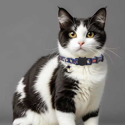 Cat Collar Breakaway, 2 Pack Cotton Cats Collars with Bells, Cute Astronaut Shaped for Girl Boy Kittens