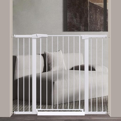 Fairy Baby 38" Extra Tall Pet Gate, 29.5"-48.8" Extra Wide Long Baby Gate, Metal Auto Close Safety Child Toddler Gate, Pressure Mounted Dog Gate No Climb Fence for Stairs Doorways Kid or Pet, White
