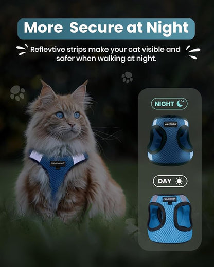 FAYOGOO Cat Harness and Leash Set | Upgrade Step-in Escape Proof Harness | Lightweight Soft Vest, No-Choke Design for Walking, Travel, Camping (Tranquil Teal)