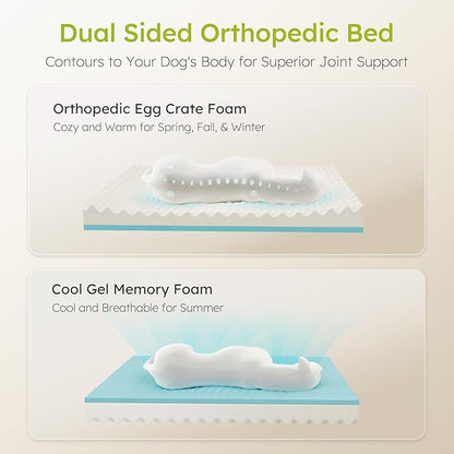 Extra Large Dog Bed, Orthopedic XL Dog Bed with Cooling Gel Memory Foam, Waterproof Pet Bed with Removable Washable Cover, 42" Pet Sofa Couch Dutch Velvet with Bone Toy, Dark Gray