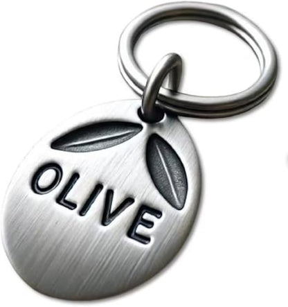 Personalized Pet ID Tag - Olive Shape Dog Tag, Custom Name Hand Stamped, Brushed Finish, Unique Dog Tag, Cute Durable Pet Accessories