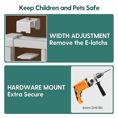 Babelio Baby Gate for Stairs & Doorways, 26-43" W 34" H Extra Tall| No Bottom Bar| Easy Installation| One-handed Operation| Auto-close| Hardware Mount (Drill Needed) Safety Dog/Pet Gate Indoor (White)