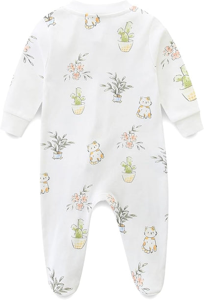 Neutral Baby Clothes Boy Girl Footed Cotton Long Sleeve Double Zipper Onesie