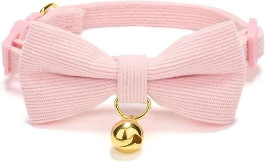 Cotton Breakaway Cat Collar with Bow Tie and Bell, Adjustable Cute Soft Corduroy Kitten Collars for Girl Cats