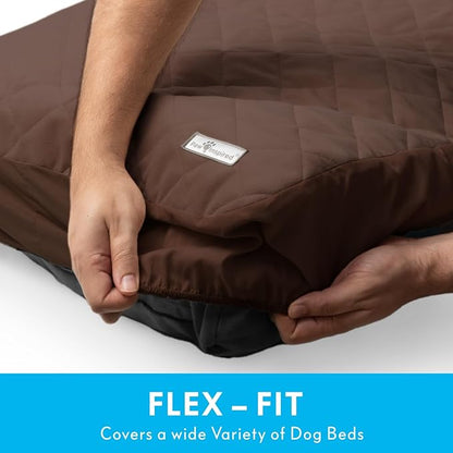 Paw Inspired Waterproof Fitted Cover for Dog Bed | Washable Bed Protector for Dog Mattress | Removable Replacement Cover for Small to Medium Pet Bed (Dark Brown, 34 x 23 x 5 Inch)