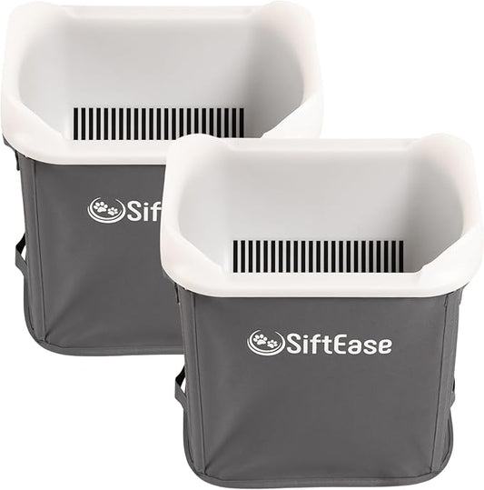 Cat Litter Sifter - SiftEase Sifting Litter Box Cleaner, Large Litter Box Sifter with Bin for Fast & Easy Scoop Free Cleaning and Longer Lasting Litter (2 Pack Dark Grey)