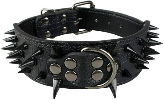 Serijoars Spiked Studded Dog Collar, PU Leather Dog Collar, Adjustable Pet Collars for Medium or Large Breed Pet (M, Black3)